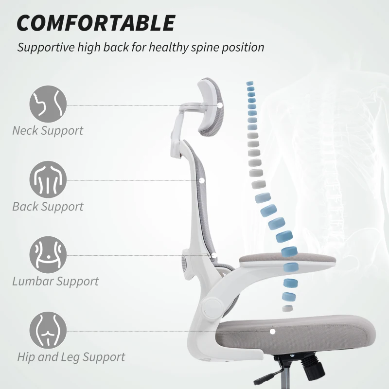 HOMCOM Mesh Back Office Chair, with Lumbar Support - Grey