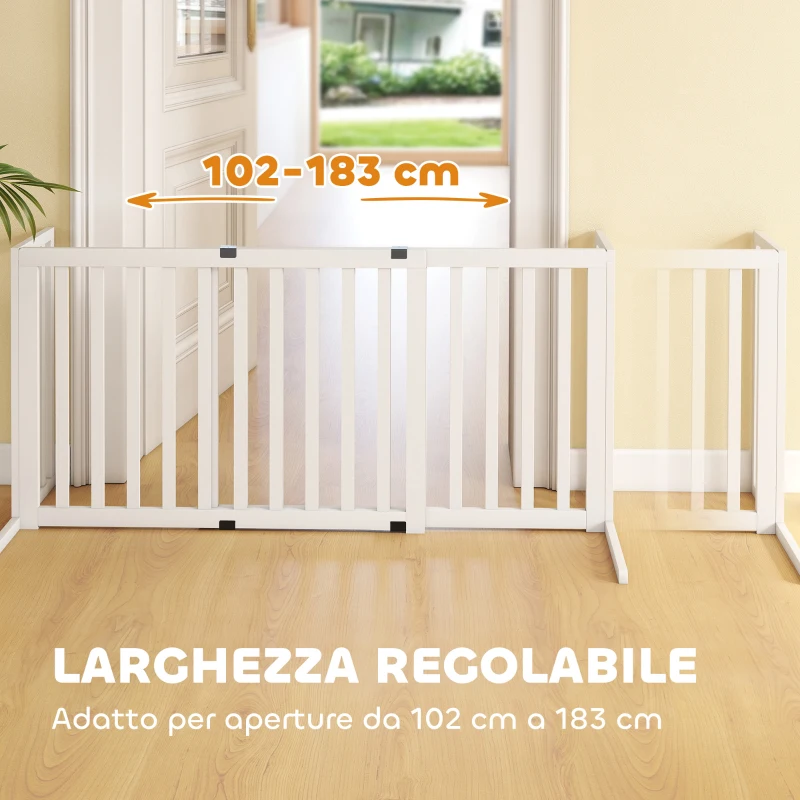 PawHut Cancellino per Cani Taglia Media e Piccola Estensibile Autoportante in Legno, 102-183x57x70 cm, Bianco