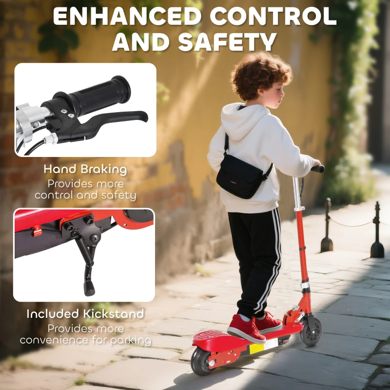 HOMCOM Folding Electric Kids Scooter Ride on Age 7-14, Red/Black
