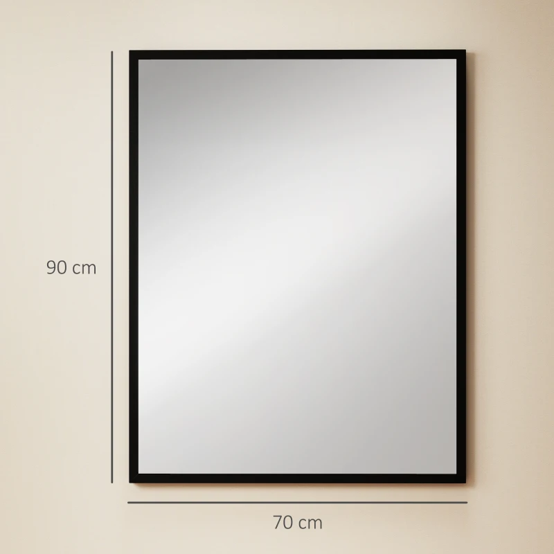 HOMCOM Espejo de Baño 70x90 cm Espejo de Pared Decorativo para Salón Entrada Pasillo Horizontal o Vertical Negro