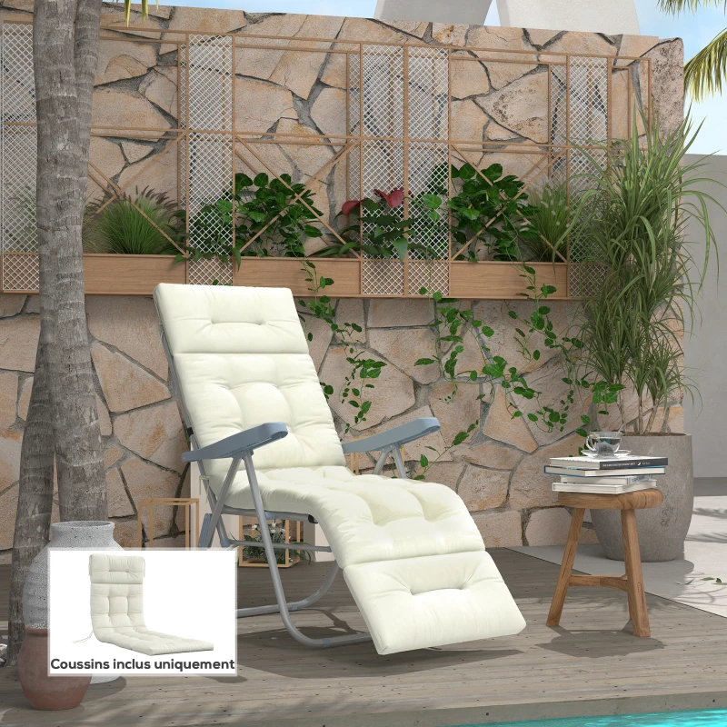 Outsunny Coussin matelas pour chaise longue transat bain de soleil avec sangles d'attache dim. 200L x 60l cm blanc crème