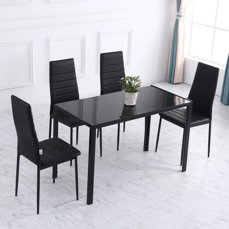 HOMCOM Table à manger pour 4 personnes, table de cuisine avec plateau en verre trempé et pieds en métal, 120x60x75cm, noir