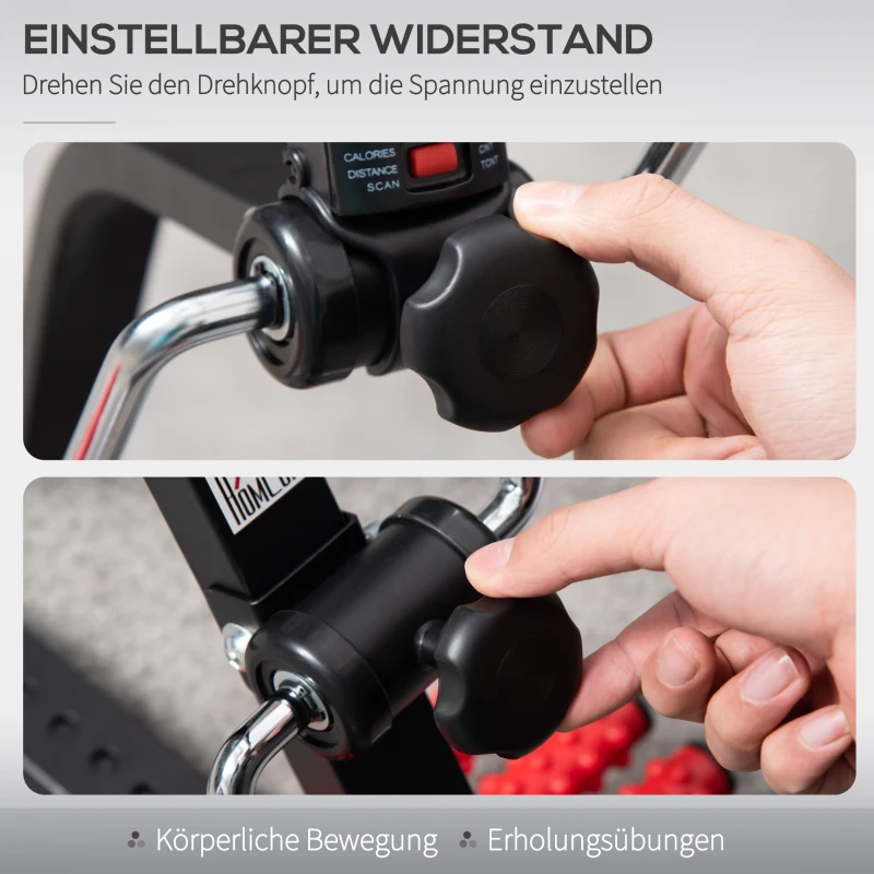 HOMCOM Pedaltrainer für Senioren Höhen- und Längenverstellbar Mini Heimtrainer mit Griff LCD Display Befestigungsband