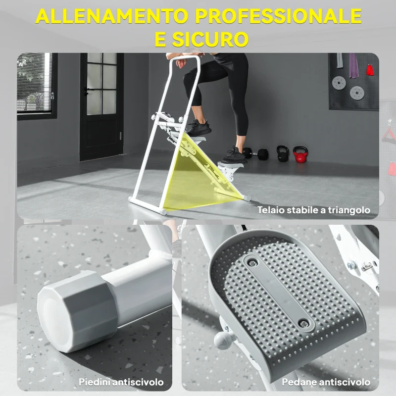 SPORTNOW Stepper Vertical Climber Pieghevole con Impugnatura Regolabile, Pedali Antiscivolo e Monitor LCD, Bianco