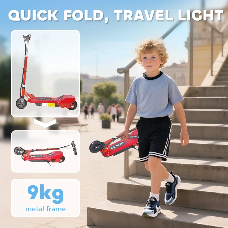 HOMCOM Folding Electric Kids Scooter Ride on Age 7-14, Red/Black