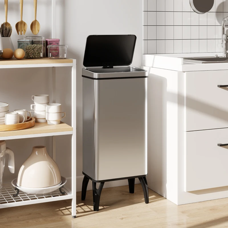 HOMCOM Cubo de Basura Cocina Automático 50L, Papelera de Cocina de Acero Inoxidable con Sensor Infrarrojo, Cierre Suave, Plata