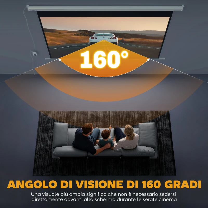 HOMCOM Telo per Proiettore 100" 16:9 Motorizzato con Telecomando, 251x8x168 cm, Bianco