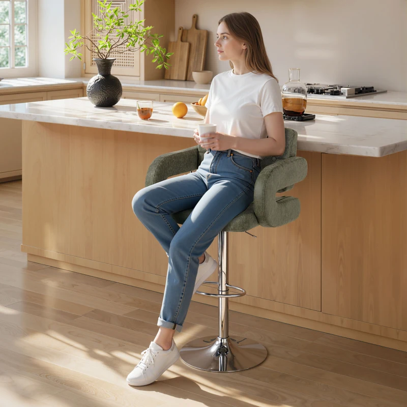 HOMCOM PU Leather Upholstered Swivel Bar Stool, Height Adjustable with Back, Armrest, Footrest, Green