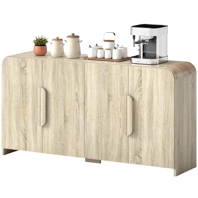 HOMCOM Credência de Cozinha com 2 Armários, Portas Soft-Close e Prateleiras Ajustáveis, 157x39x82 cm, Madeira Natural