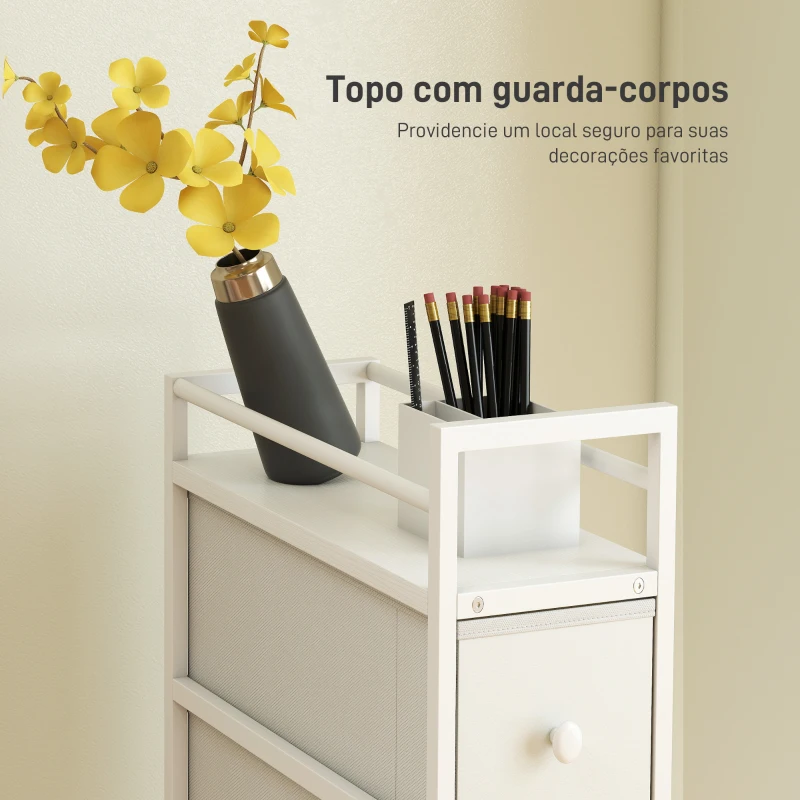 HOMCOM Móvel de Arrumação Estreito com 4 Gavetas de Tecido para Espaços Pequenos 20x43x81,5 cm Branco