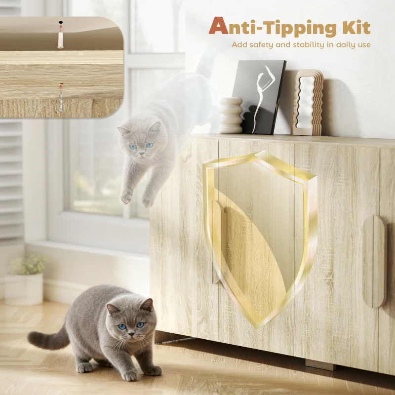 HOMCOM Credência de Cozinha com 2 Armários, Portas Soft-Close e Prateleiras Ajustáveis, 157x39x82 cm, Madeira Natural