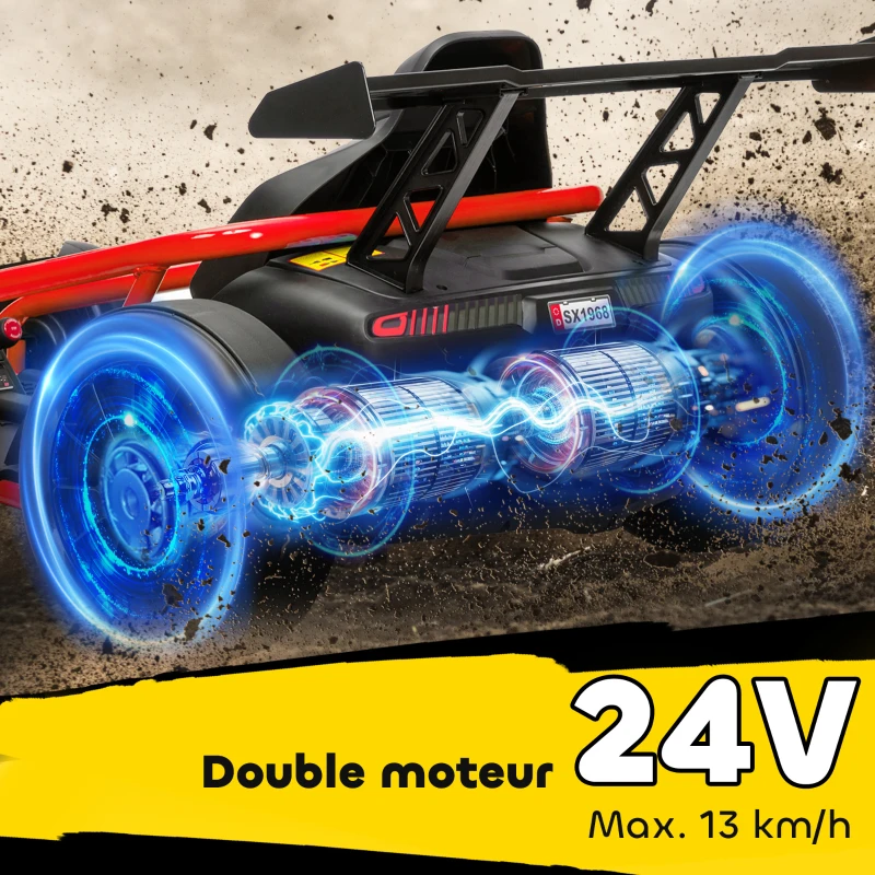AIYAPLAY Voiture électrique GoKart kart électrique pour enfants 2 x 24 V moteurs mode dérive à 13 km/h 119 x 77 x 54 cm rouge(m-5)