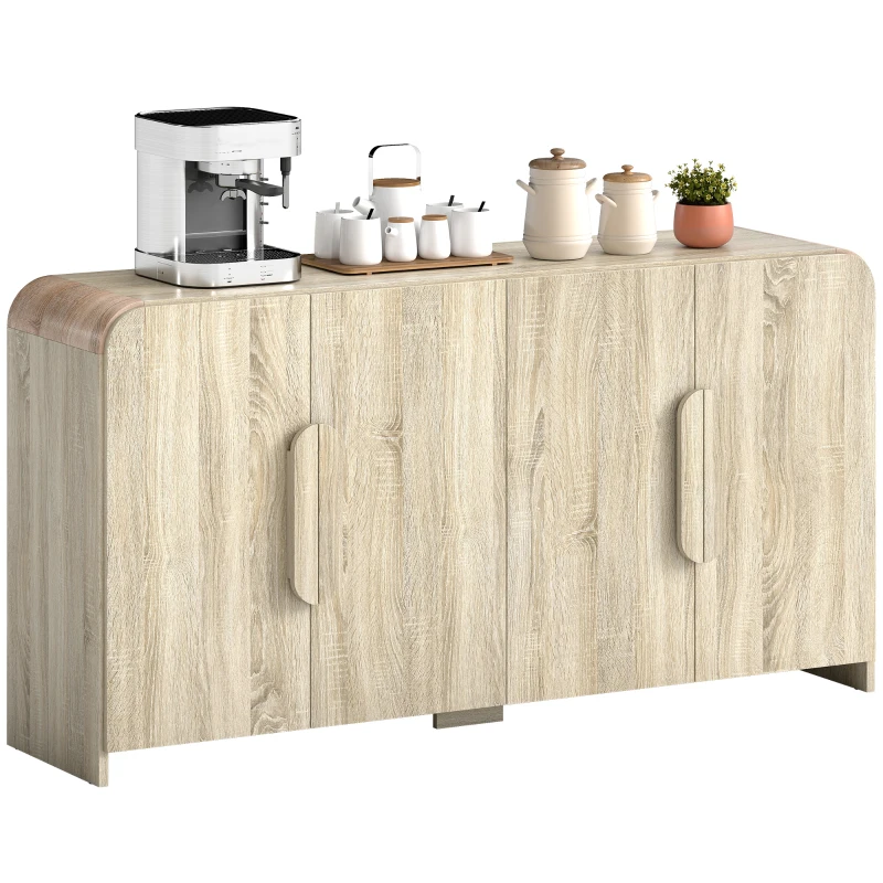 HOMCOM Credência de Cozinha com 2 Armários, Portas Soft-Close e Prateleiras Ajustáveis, 157x39x82 cm, Madeira Natural