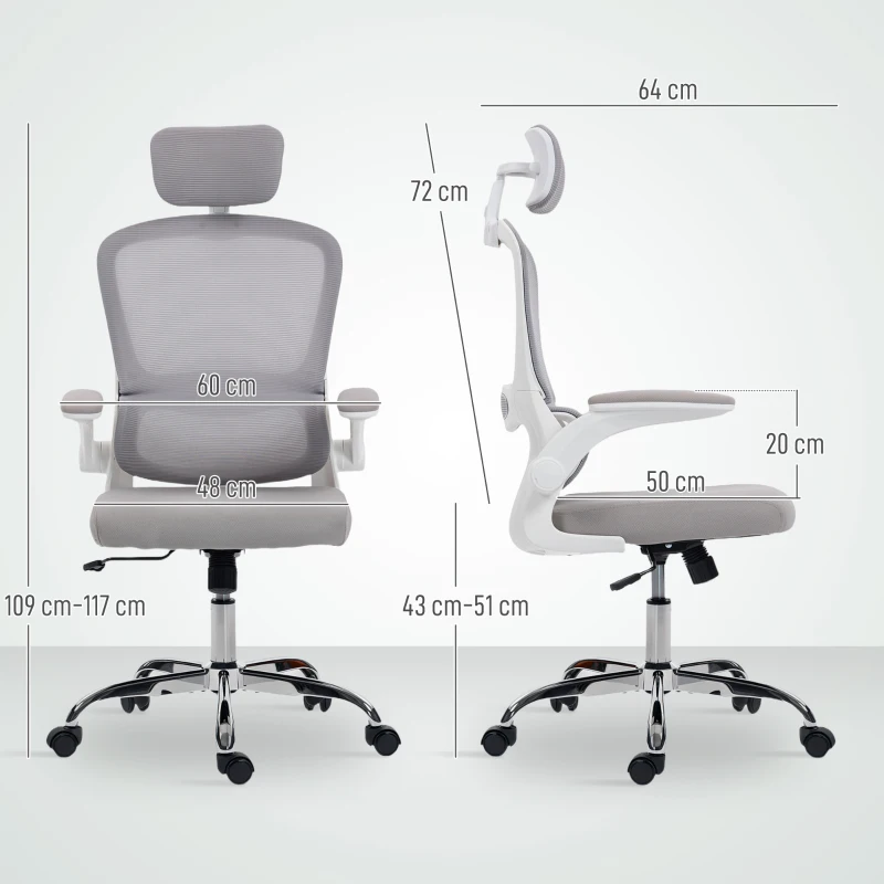 HOMCOM Mesh Back Office Chair, with Lumbar Support - Grey