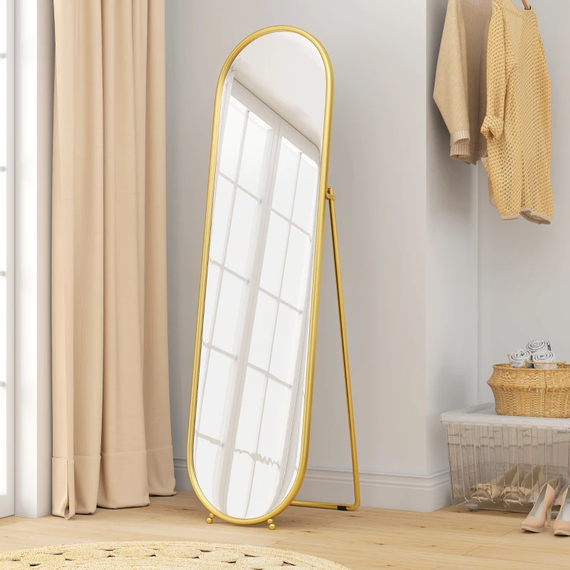 HOMCOM Oglindă Înaltă cu Cadru de Susținere, Oglindă Ovală pentru Dormitor sau Living, 40x4x160 cm, Auriu