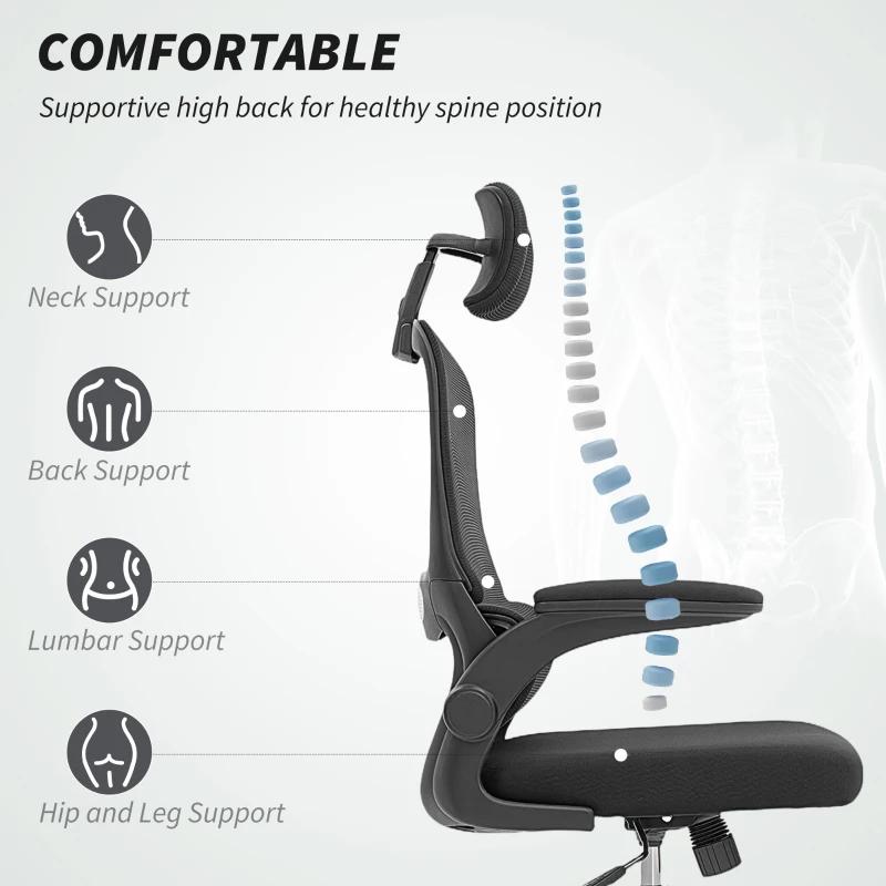 HOMCOM Mesh Back Office Chair, with Lumbar Support - Black