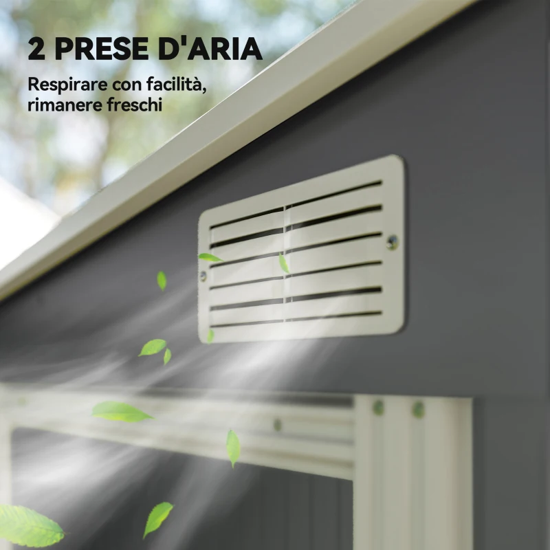 Outsunny Capanno Attrezzi in Metallo 1.5x2m con Base, Porta Scorrevole e Tetto Inclinato, Grigio Scuro