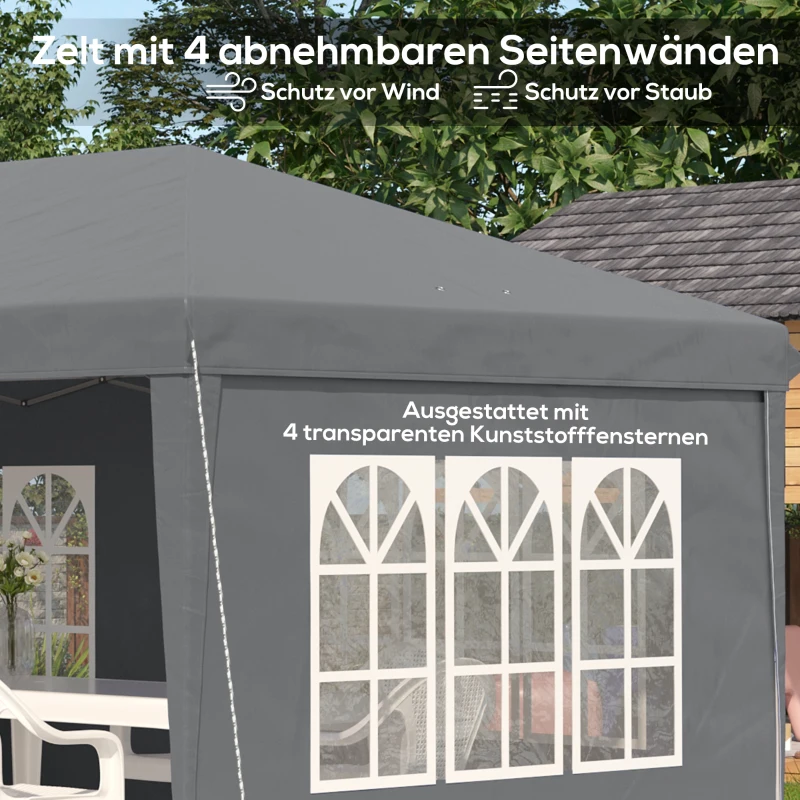 Outsunny Paviljoen ca. 3x6m waterdicht pop-up opvouwbaar paviljoen met 4 zijwanden, raam, UV-bescherming, draagtas, grijs
