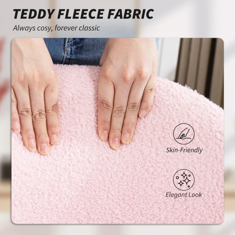 HOMCOM Teddy Fleece Office Chair with Wheels - Light Pink