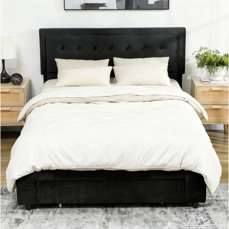 HOMCOM King Size Ottoman Bed Frame, with Front Drawer - Black