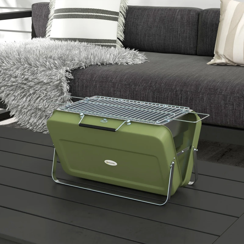Outsunny Mini barbecue à charbon BBQ portable avec coque de valise barbecue de table pliable pour jardin 47 x 30 x 28 cm vert