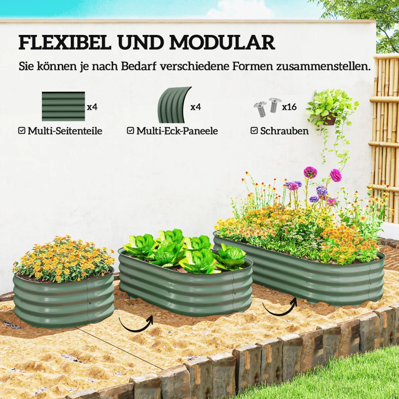 Outsunny Hoogbed plantenbak, modulair hoogbed, beschermde randen, ontwerp zonder bodem, 150 x 62 x 30 cm, groen