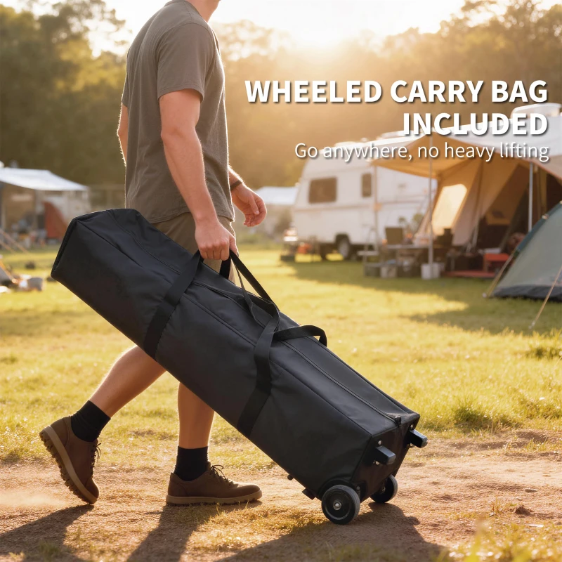 Outsunny Klapp-Pop-up-Pavillon 4x4 m mit Zentralverriegelung UPF50+ Höhenverstellbar Sandsäcke und Rolltasche Beige und Braun