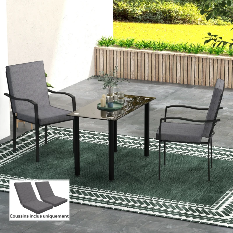 Outsunny Lot de 2 coussins d'extérieur pour fauteuil chaise à dossier avec attaches rembourrage 8 cm, 112L x 51l cm, gris foncé