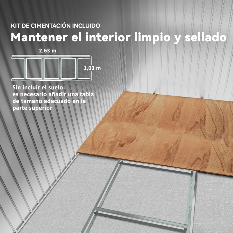 Outsunny Cobertizo de Jardín 4,9 m² 277x195x192 cm con 2 Puertas Corredizas Base Refuerzo (Suelo NO Incluido) Gris