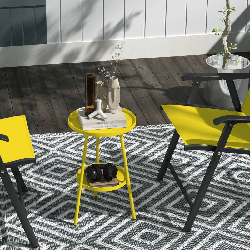 Outsunny Petite table d'appoint ronde à 2 niveaux table de jardin pour terrasse salon balcon en métal Ø 32 x 51 cm jaune
