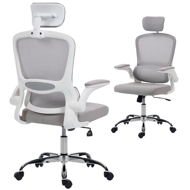 HOMCOM Mesh Back Office Chair, with Lumbar Support - Grey