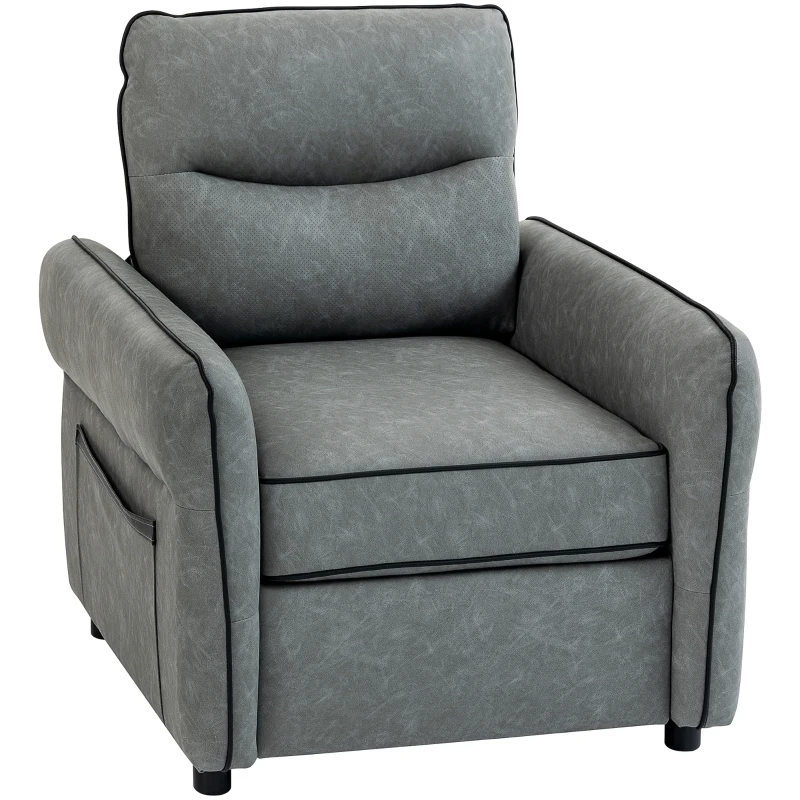 HOMCOM Accent Chair, Faux Leather Armchair - Grey