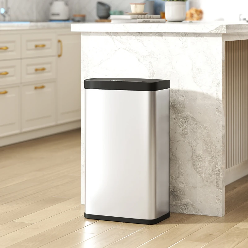HOMCOM 45L Stainless Steel Sensor Bin - Silver Tone