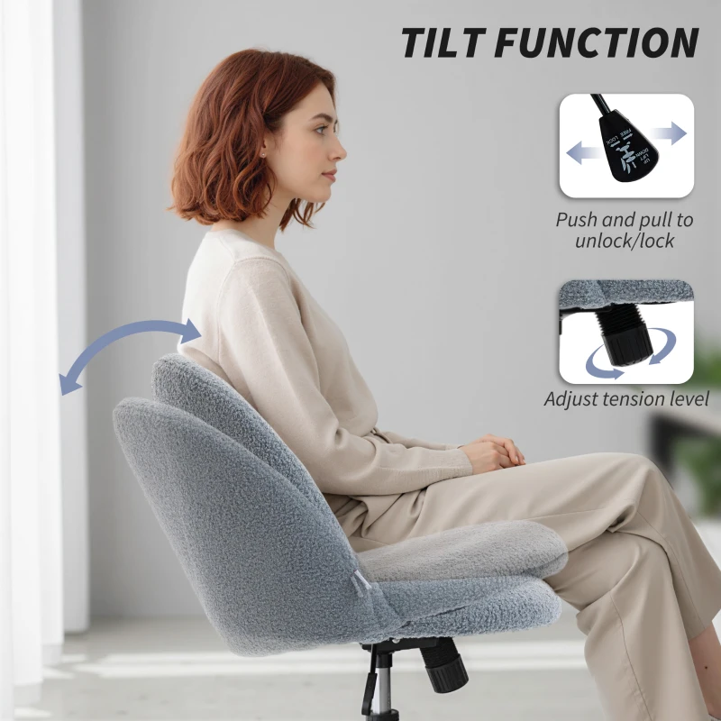 HOMCOM Teddy Fleece Office Chair with Wheels - Grey