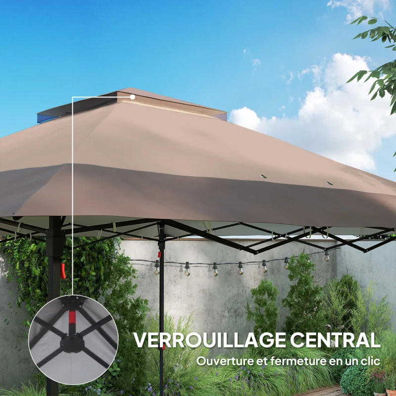 Outsunny Tonnelle barnum de jardin pop-up pliant acier polyester moustiquaires + sac de transport à roulettes kaki marron