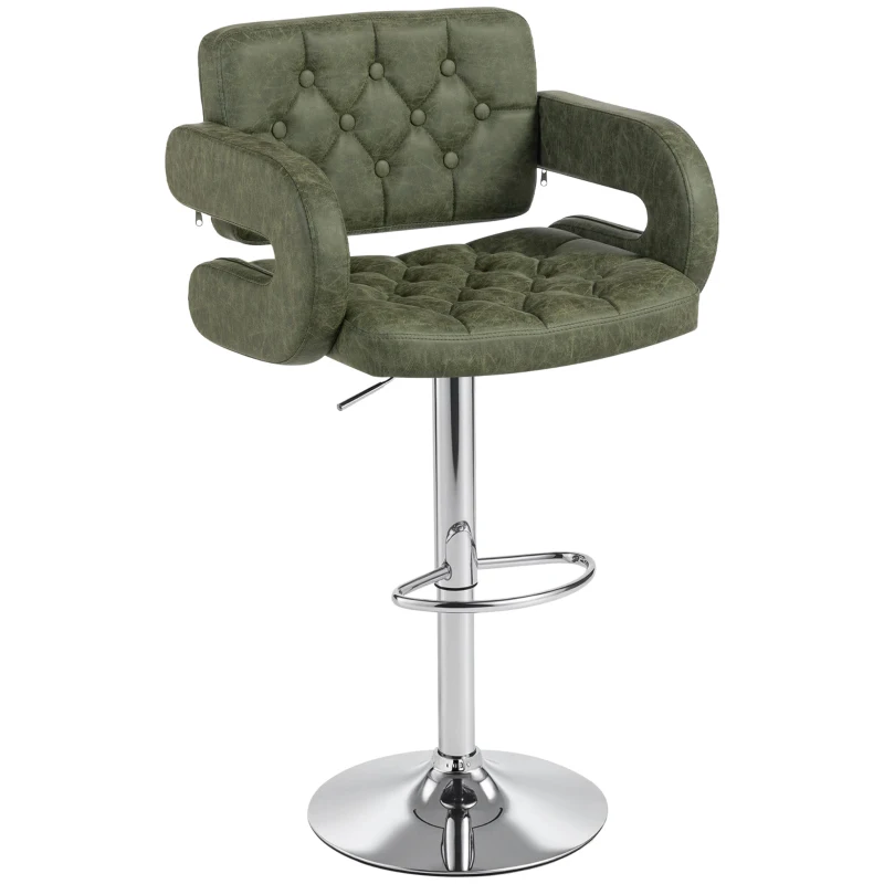 HOMCOM PU Leather Upholstered Swivel Bar Stool, Height Adjustable with Back, Armrest, Footrest, Green