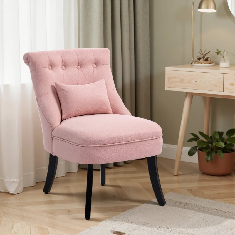HOMCOM Fabric Single Sofa Dining Chair Tub Chair Upholstered W/ Pillow Solid Wood Leg Home Living Room Furniture Pink