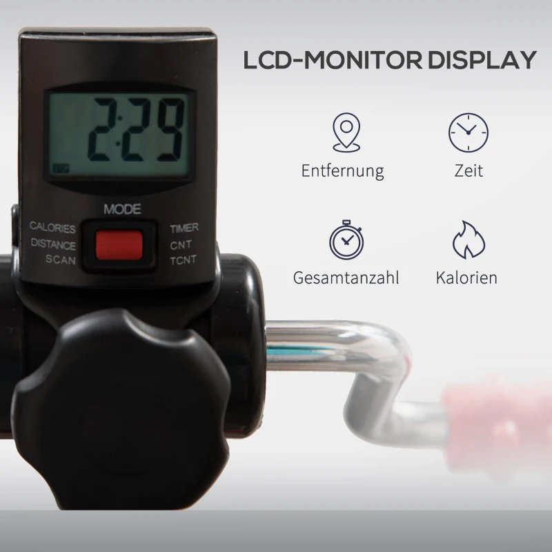 HOMCOM Pedaltrainer für Senioren Höhen- und Längenverstellbar Mini Heimtrainer mit Griff LCD Display Befestigungsband