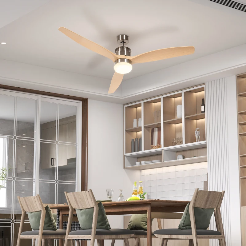 HOMCOM Ventilateur de plafond réversible avec lumière LED 6 vitesses silencieux - télécommande - diamètre 132 cm, naturel