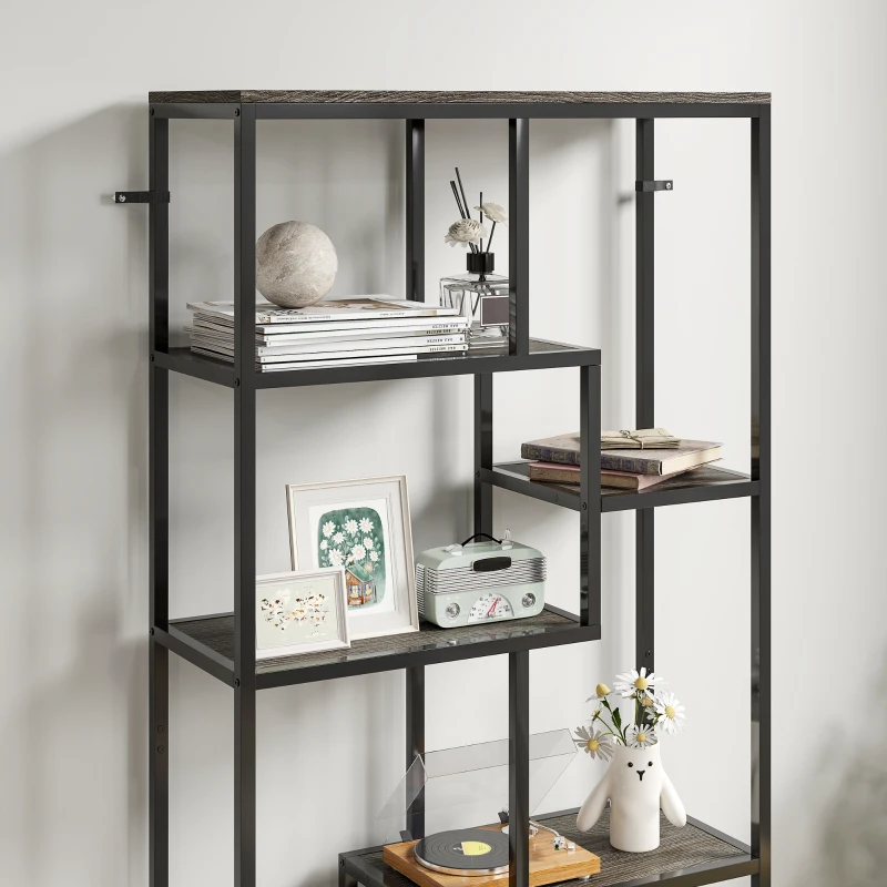HOMCOM Seven-Tier Geometric Bookcase - Grey/Black