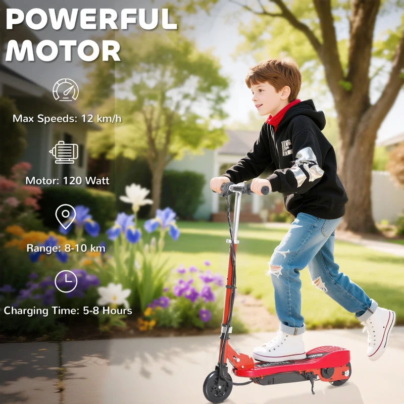HOMCOM Folding Electric Kids Scooter Ride on Age 7-14, Red/Black