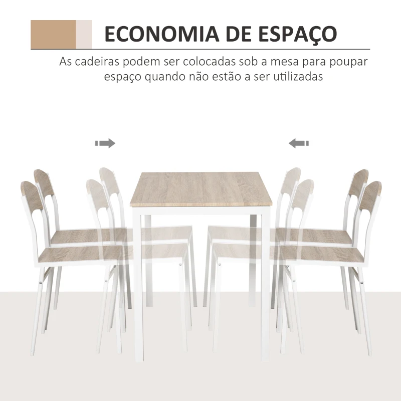 HOMCOM Conjunto de Mesa e Cadeiras de Refeição Mesa de Cozinha Retangular com 4 Cadeiras Estilo Moderno Carvalho e Branco