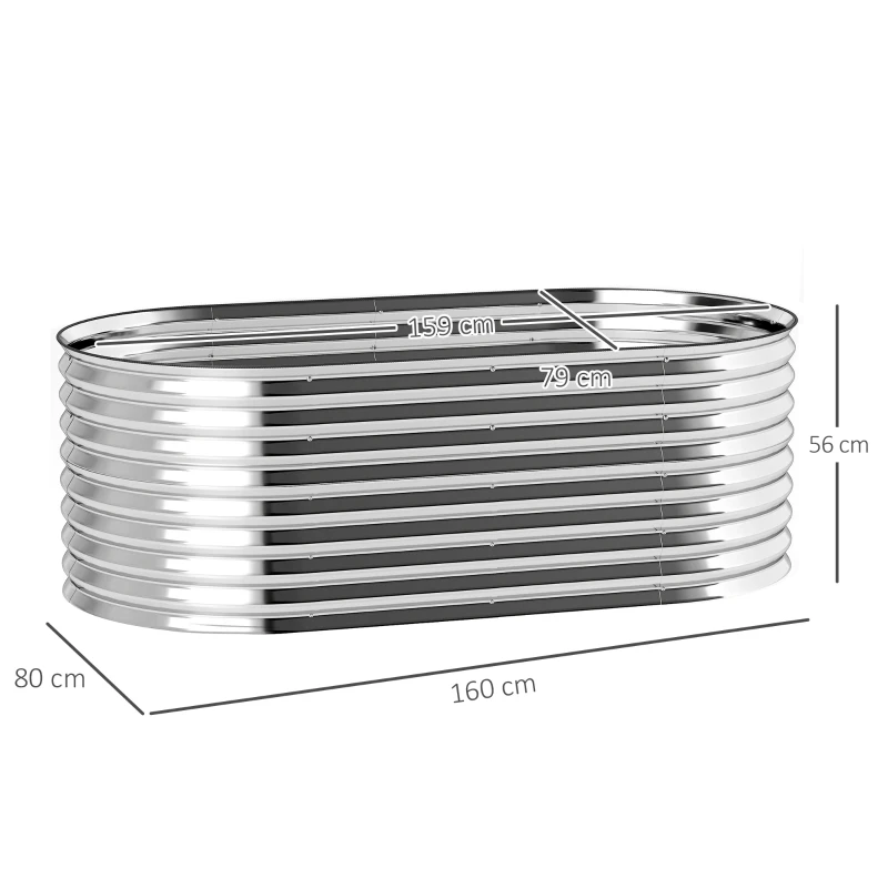 Outsunny Plantenbak, metalen bloempot met veiligheidsrand en handschoenen, open bodem, 160B x 80T x 56H cm, Donkergrijs