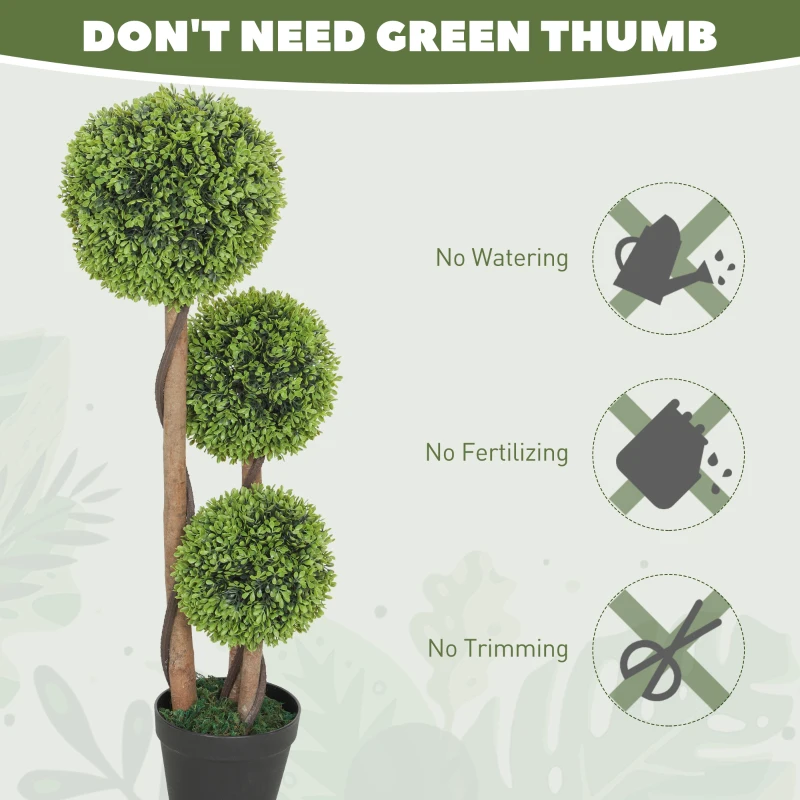 HOMCOM Decorative Artificial Trees Boxwood Ball Topiary Trees Set of 2 in Pot, Fake Plants for Home Indoor Outdoor Decor