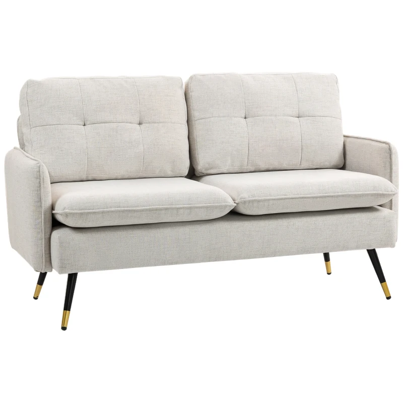 HOMCOM Sofá de Salón de 2 Plazas Moderno con 4 Cojines Reposabrazos y Patas de Acero Carga 240 kg 139x68x80 cm Crema