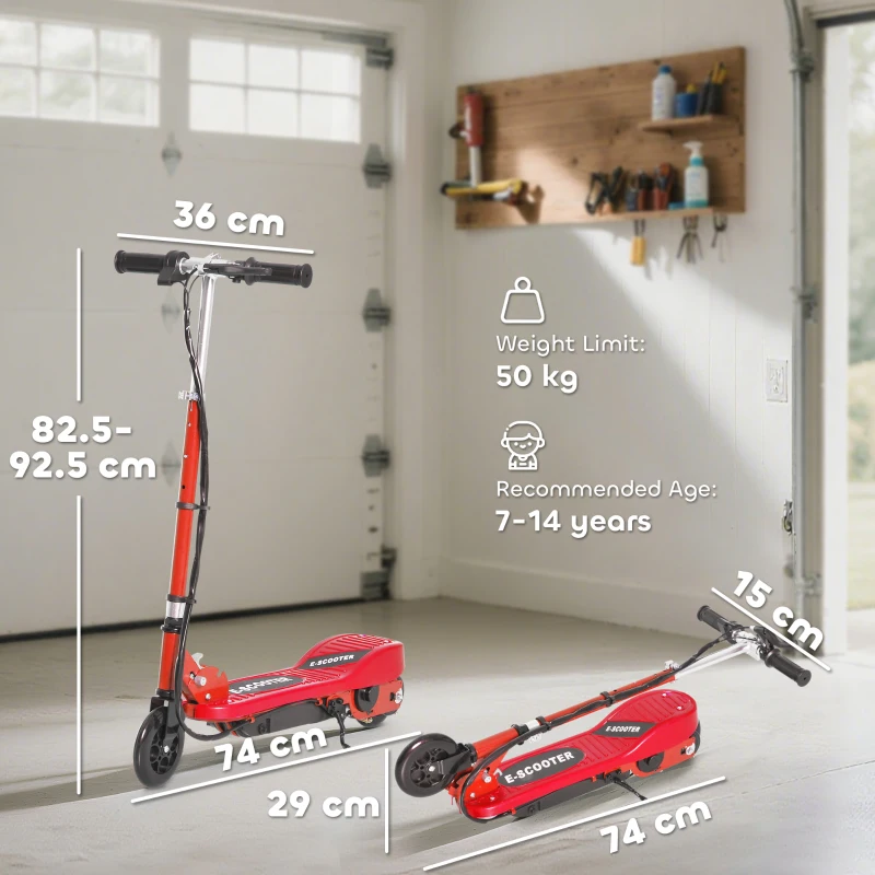 HOMCOM Folding Electric Kids Scooter Ride on Age 7-14, Red/Black