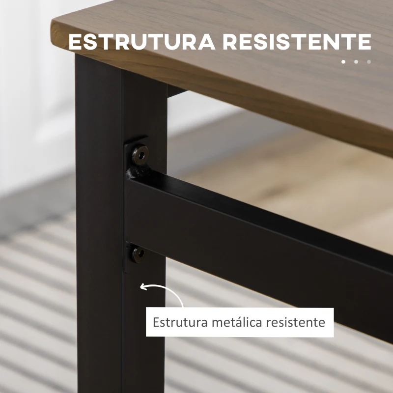 HOMCOM Conjunto de Mesa e Cadeiras de Refeição Mesa de Cozinha Retangular com 4 Cadeiras Estilo Moderno Castanho Escuro e Preto