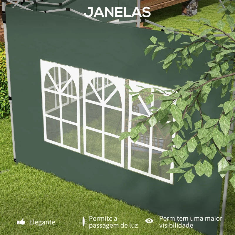 Outsunny 2 Paredes Laterais para Tenda de 3x3 / 3x4 m 295x195 cm Parede de Substituição de Tecido Oxford para Tendas Dobráveis Verde