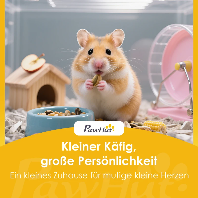 PawHut Gaiola para hamsters, 3 níveis, casinha, acessórios, 100 x 50 x 84 cm, para vários pequenos animais, madeira, plástico