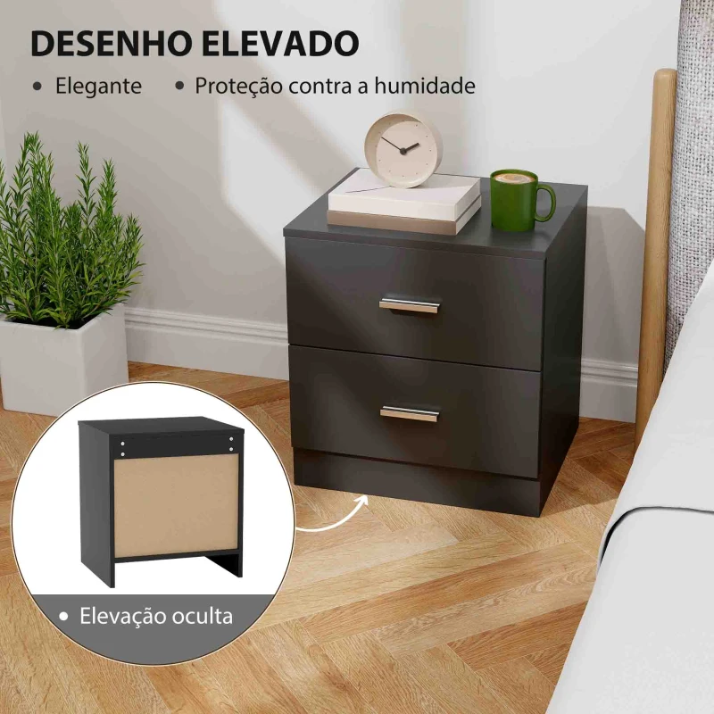 HOMCOM Mesa de Cabeceira Moderna com 2 Gavetas para Sala Quarto Capacidade 30 kg 45x39,5x49 cm Preto